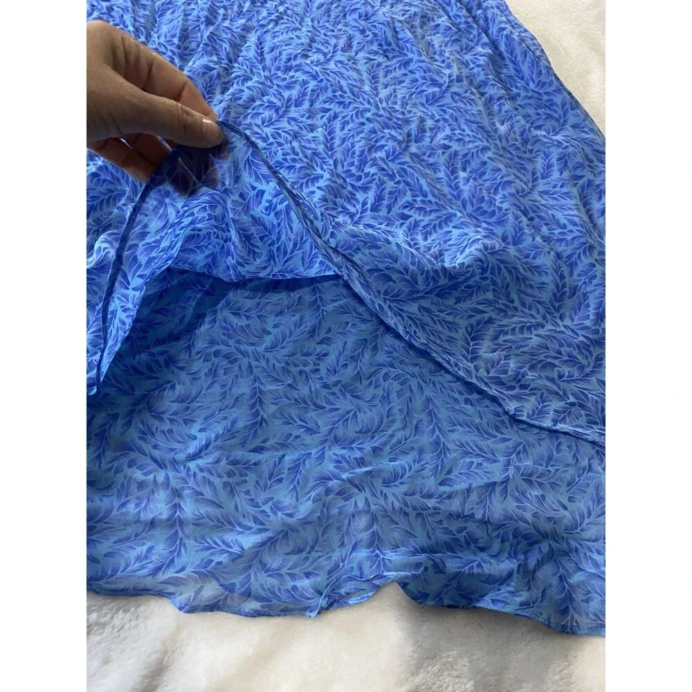 VTG Y2K Positive Attitude Womens M Blue Leaf Chiffon Asymmetrical Hem Midi Dress